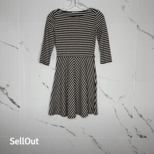 Black & White Striped Fit and Flare Knee Length Dress Size S skater